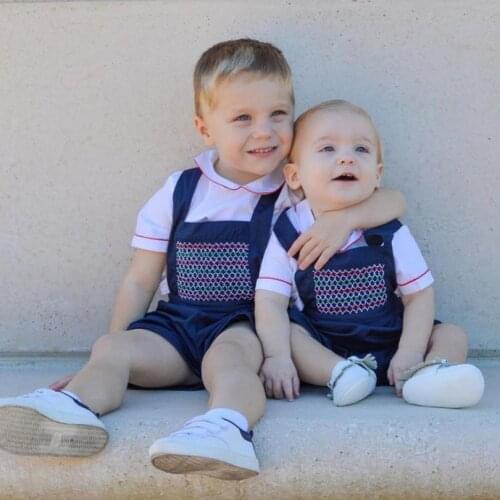 Toddler Boy Spanish Clothing Sets Baby Boy Birthday Suit Newborn Short Sleeve Shirt + Overalls Infant Casual Summer Clothes L210