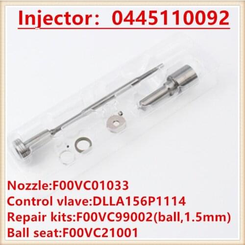 Diesel injector repair kits, nozzle DLLA156P1114 valve F00VC01033, sealing rings, ball for 33800-4A000, 0445110092