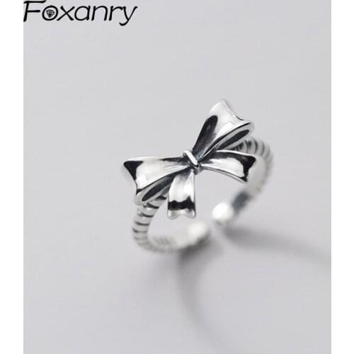 Foxanry New 925 Sterling Silver Rings 2021 Trendy Elegant Vintage Sweet Design Hollow Bow Party Jewelry Birthday Gifts for Women