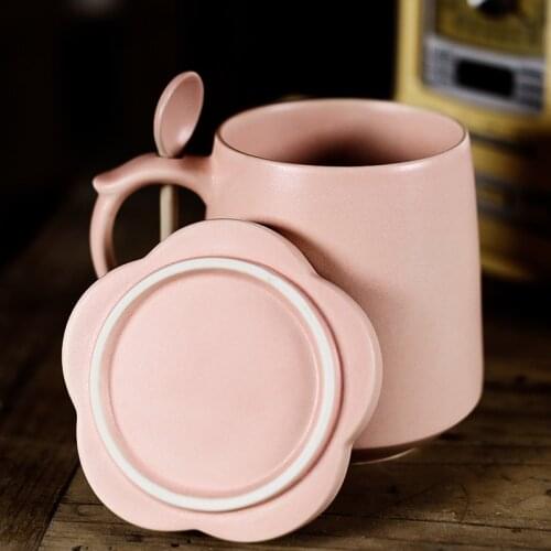 Retro ceramic breakfast milk mug creative large capacity water cup oatmeal coffee Mug with cover spoon