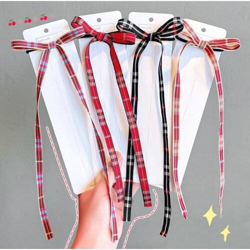 2021 Spring New Women Girls Cute Plaid Bow Long Ribbon Scrunchie Sweet Hair Ornament Headband Hair Band Fashion Hair Accessories