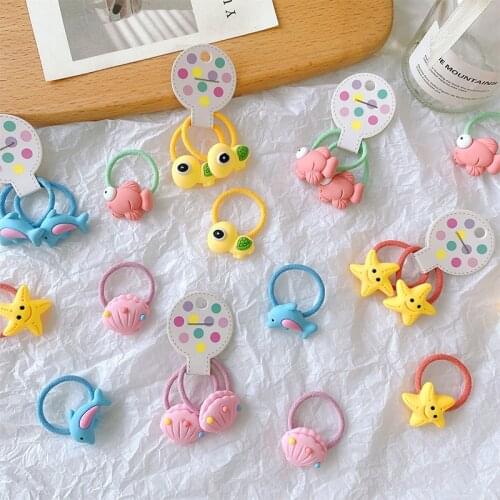 2PCS Cartoon Undersea Series Princess Headwear Kids Elastic Hair Bands Cute Children Hair Ties Girls Accessories Baby Headdress