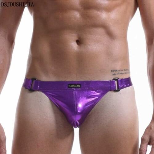 Sexy Mens Club Briefs Low-rise Wetlook Underwear Fetish Gays Open Back Panties Faux Leather Triangle Briefs Clubwear Underwear