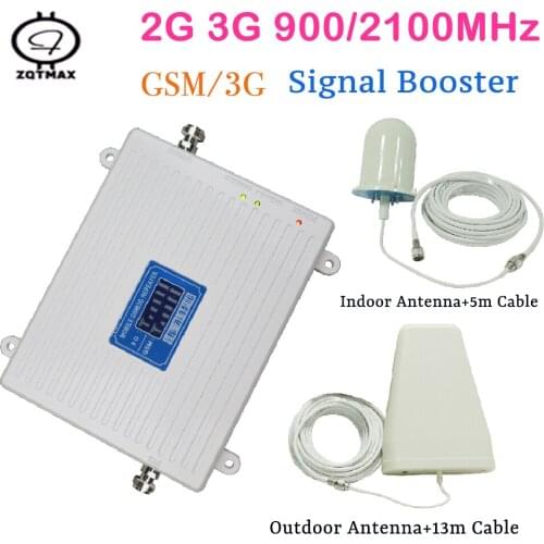 ZQTMAX 2g 3G Signal Booster gsm Repeater 65dB 900 2100 wcdma UMTS Signal Amplifier with outdoor antenna accessories