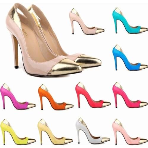 Spring Women Pumps Fashion PU Slip On 11CM Thin Heels Pointed Toe Candy color Gold High Heels Party Shoes Nightclub Pump