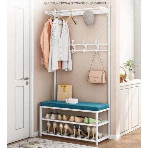 Clothes hanger landing door multifunctional wrought iron coat rack indoor household shoes changing stool hanger integrated rack