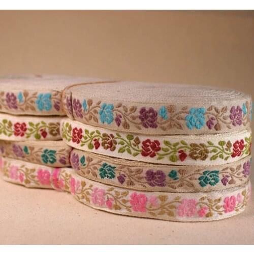 Embroidery ethnic jacquard webbing woven tape lace trim ribbon 1.5cm floral dress collar tribal boho DIY garment accessory retro