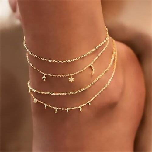 FNIO Gold Ankle Chains Female Simple Crystal Anklets for Women Multilayer Anklet Bracelet 2020 Fashion Summer Beach Foot Jewelry