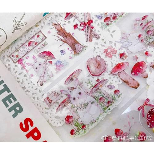 1 Loop Mushroom Washi Tape Rabbit Through Heart, Journal Paper Special Oil Taiwan