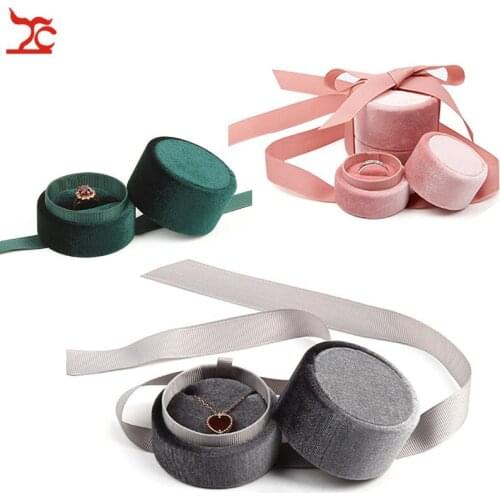 Quality Korea Style Pink Grey Green Color Ribbon Bowknot Ring Earring Pendant Present Packing Jewelry Gift Box 5.8(D)*5.3cm 1PC