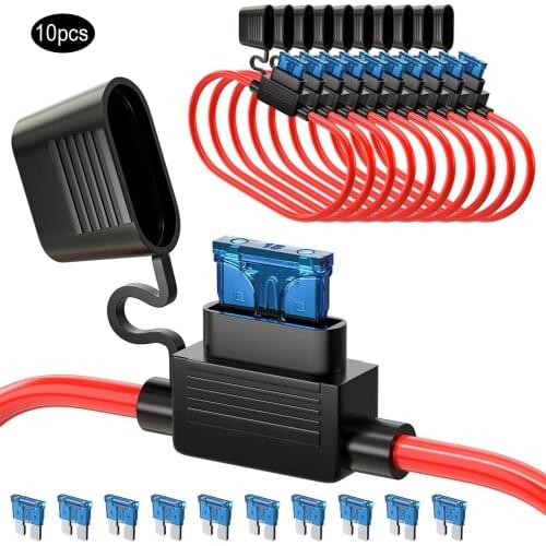 10PCS Fuse Inline Fuse Holder ATC/ATO Add-a-circuit TAP Adapter 16 Gauge 15AMP Waterproof Heavy Duty Wire Fuse Holder
