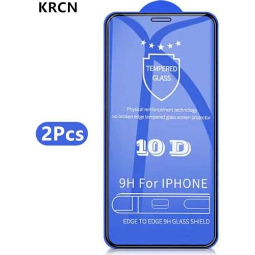 2pcs 10D Tempered Glass On The For iPhone 12 11 Pro 7 8 Plus XR X XS Max Glass Full Glue Cover Screen Protector Protective Film