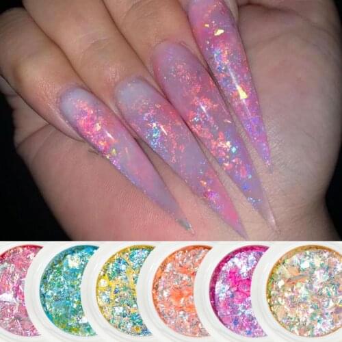 2021 Holographic Changing Shifting Flake Shiny Sparkly Opal Loose Flake Opal Fire Nail Art Acrylic Glitter Pigment Powder 1 Jar