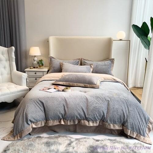 4pcs Winter Thickening Bedding Set Plus Velvet Double-sided Velvet Carved Velvet Milk Velvet Flannel Duvet Cover Crystal Velvet