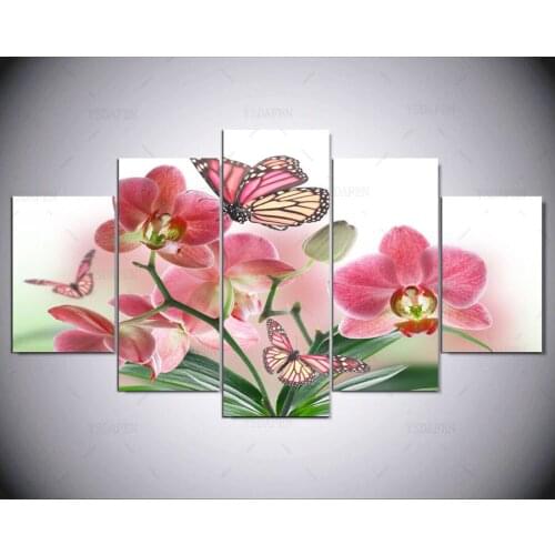 5 Panel Butterfly Flower Canvas Paintings Modern Printed Wall Pictures Cuadros For Living Room Bedroom ny-296