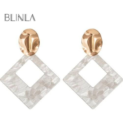 BLINLA Fashion Korean White Square Dangle Drop Earrings 2020 For Women Statement Big Geometric Acrylic Wedding Earrings Jewelry