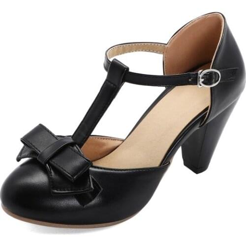 Big SizeFashion casual sweet bow Mary Jane single shoes ladies high heels women shoes woman pumps