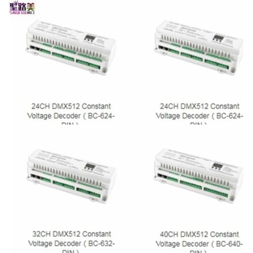 DC12V-24V 24CH 32CH 40CH DIN Rail DMX512 Decoder RJ45 Terminal Block DMX TO PWM 8/16bit For LED Single color CCT RGB RGBW Lamp