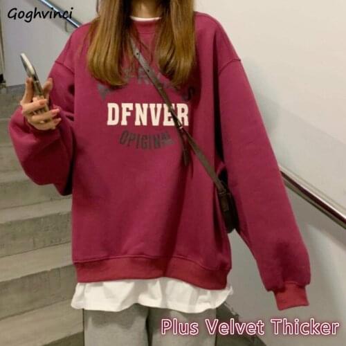 Fake Two Pieces No Hat Hoodies Women New Letter Printed Patchwork O-neck Plus Velvet Thicker Korean Style Ins Chic Fashion Loose