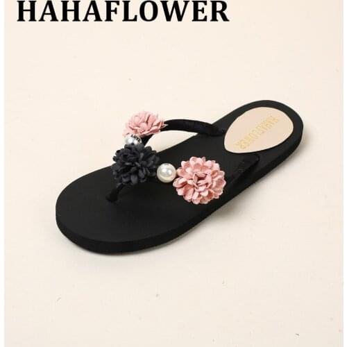 HAHAFLOWER Cute flower Slippers Sandals Women Shoes Summer Slides Ladies Outdoor Party Flats hot Sale A21