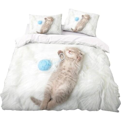 HD Printing Sleeping Cat Pattern Duvet Cover 220x240 Pillowcase 3Pcs,210x210 Quilt Cover,Blanket Cover , King Size Bedding Set