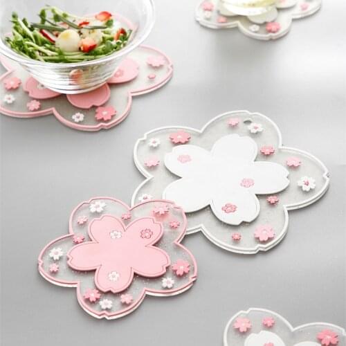 Japanese Style Cherry Blossom Insulation Table Mat Silicone Table Mat Girl Heart Cute Non-slip Bowl Mat Tea Coaster Place Mat