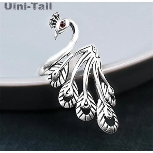 Uini-Tail Hot Sale New 925 Sterling Silver Simple Ethnic Peacock Open Ring Retro Old Fashion Trendy Flowing Sweet Jewelry ED636