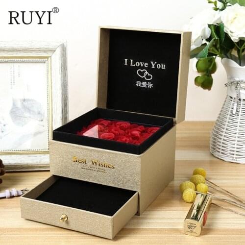 Creative Valentines Day Double-layer Drawer Gift Box+Soap Flower Wedding Rose Gifts Packaging Jewelry Gift Collection Box