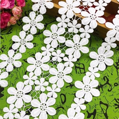 Lace Trim Flower Embroidery 10.5cm 5cm Snowflake Plum Milk Silk Water Soluble DIY Apparel Sewing Fabric White Black 1 Yard