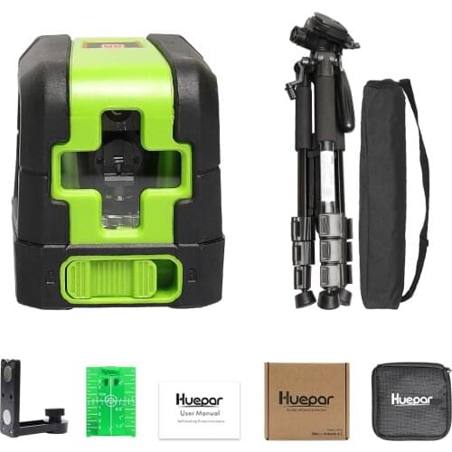 Huepar Green Beam Cross Line Laser Self-Leveling Laser Level + Multi-function Travel Camera Adjustable Laser Level Tripod
