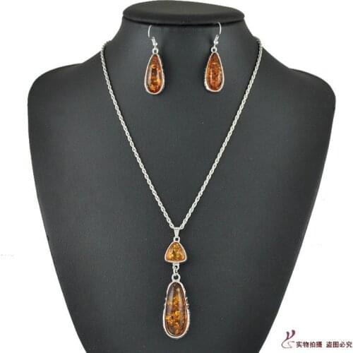 LosoDo Polo Amber Necklace Two-Piece Suit European and American Fashion Water Drop Suit Hot Sale