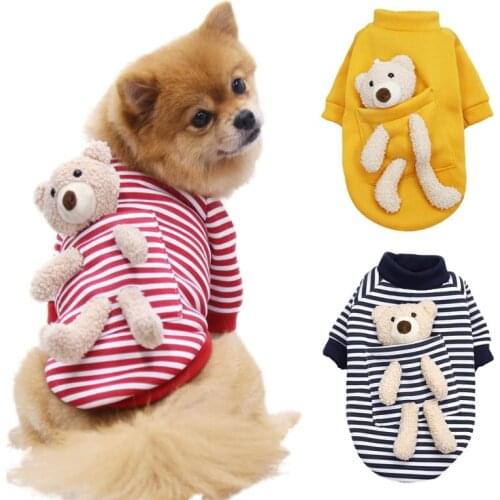 Cartoon Pet Dog Clothes Cute Hoodie Winter Soft Puppy Coat with Bear Warm Dog Jacket for Small Medium Dogs Ropa Para Perro