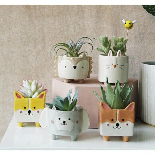 Cartoon Animal Succulent Flowerpot Ceramic Flowers Potted Cute Hedgehog Rabbit Creative Home Bedroom Office Desktop Decoration