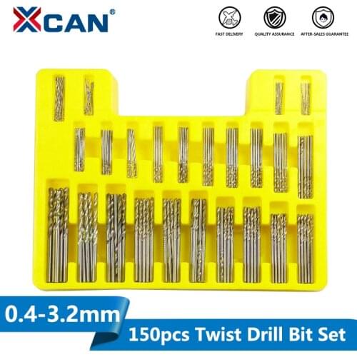 XCAN 150pcs HSS Twist Drill Bit Set 0.4-3.2mm Mini Drill for DIY Hobby Craft Woodworking Gun Drill Bit Cutter Set