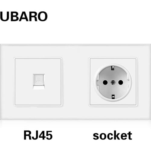 UBARO 172*86mm German Standard Crystal Glass Panel Wall Socket With RJ45/RJ11/TV/Usb 5V 2A Plugs Home Outlet Ac110-250V 16A