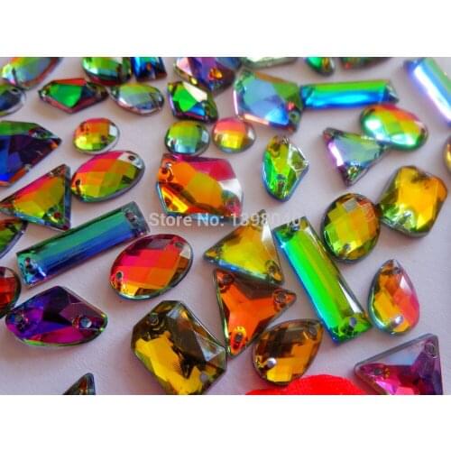 Dazzling multi-colour crystal mixed Sew on rhinestones accessory beads gemstone strass 200pcs/bag
