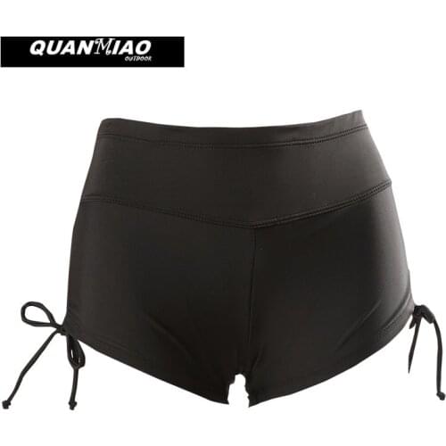 QuanMiao Hot Sale Summer Womens Beach Surfing Shorts Moisture Wicking Quick Dry Black Swim Shorty Shorts Yoga Short