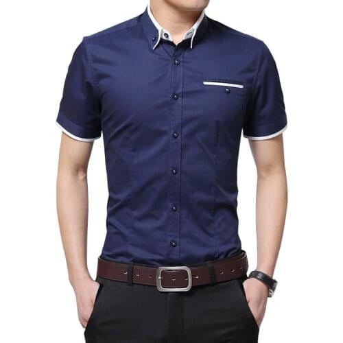 2019 Men Casual Short Sleeved Solid shirt Slim Fit Male Social Business Dress Shirt Brand Men Clothing Soft Comfortable Size 5XL