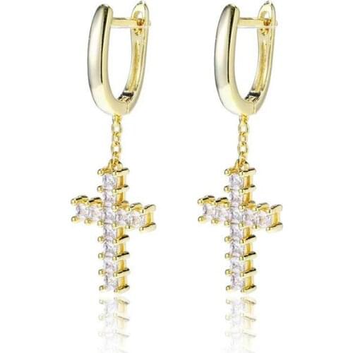 Hip Hop Iced Out AAA+ Cubic Zirconia Bling Earrings Cross Earring Copper For Men Women Charm Jewelry