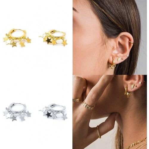 Cute Tassel Stars Hoop Earrings for Women Girls Birthday Wedding Earrings Cartilage 925 Sterling Silver Jewelry Pendientes