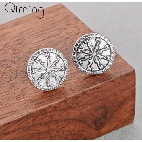 Slavic Runes Irish Fashion Compass Earrings Baroque Women Men Circle Round Ethnic Vintage Earring Female Party Gift