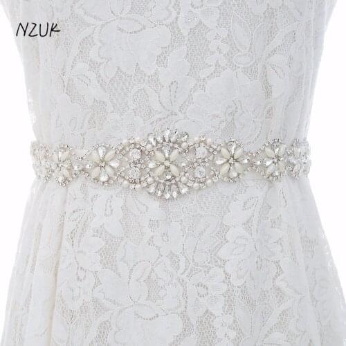 Rhinestones Wedding Belt Pearls Flower Bridal Belt Silver Crystal Bridal Sash For wedding dress accessories Y131S