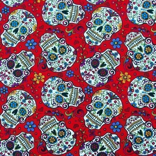 1 yard Cotton Fabric for cloth,handmade,patchwork,bedding - Skull and flower on red background (width=110cm)