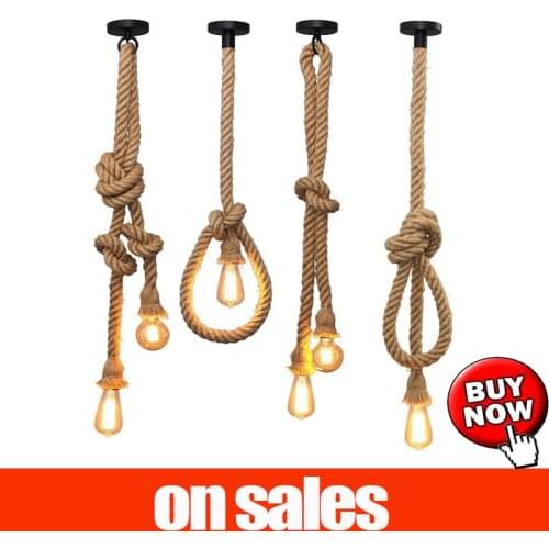 Rope Pendant Light Bar Cafe Restaurant Retro Vintage Decorative Hanging Lamp Fixture E27 Led Bulbs DIY Suspension Luminaire