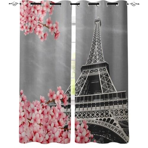 Cherry Blossom Paris Tower Curtains For Living Room Bedroom Window Treatment Blinds Finished Drapes Kitchen Curtains