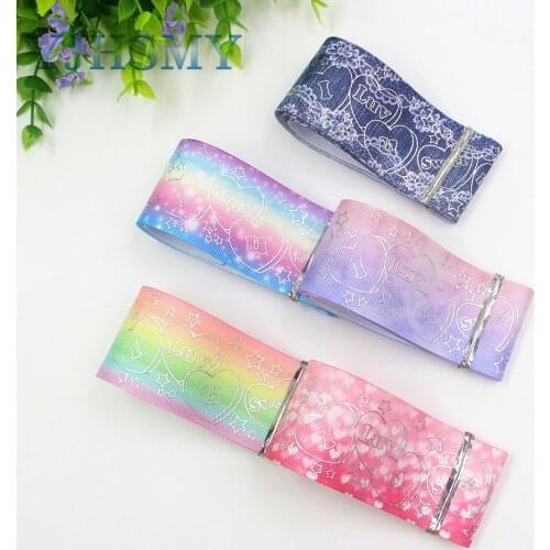 YJHMYI-19917-2184,38mm 10yard Colorful gradient hot silver stars Love grosgrain ribbon,DIY accessories holiday party decorations