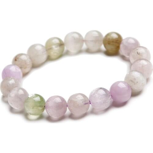 11.5mm Genuine Natural Kunzite Quartz Bracelets Women Female Stretch Healing Gems Crystal Round Bead Bracelet