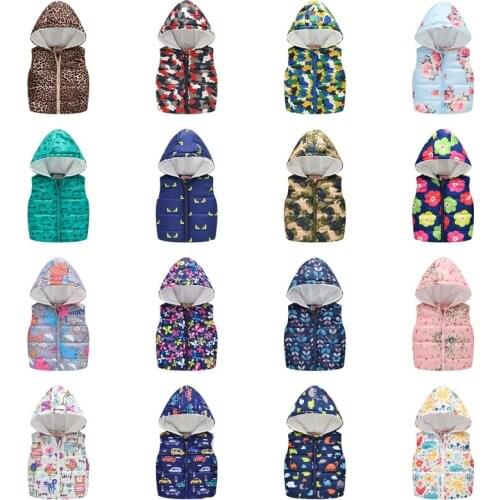 Girls Boys Vests 2021 Spring Autumn Fashion Cartoon Floral Printing Waistcoat Hooded Vests For Girls Boys Warm Outerwear Coats