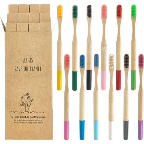 12 pcs mixed color bamboo toothbrush Eco Friendly wooden Tooth Brush Soft bristle Tip Charcoal adults oral care toothbrush
