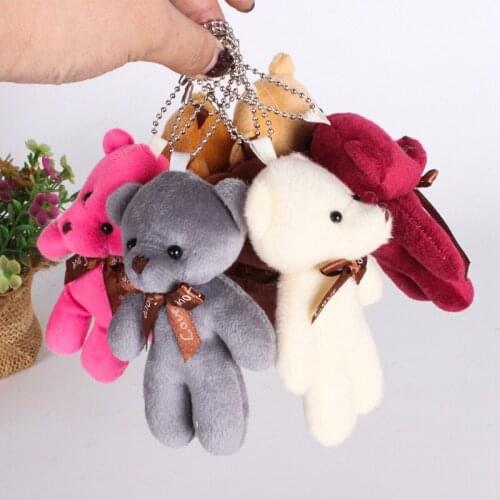 10 Pcs 12cm Kawaii Bear Plush keychain Backpack Pendant Bear Doll Keychain PP Cotton Soft Stuffed BearsToy Gifts Wholesale